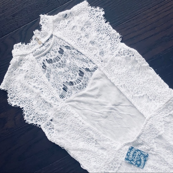 Free People White Scalloped Lace Mini Dress XSmall - Picture 7 of 7